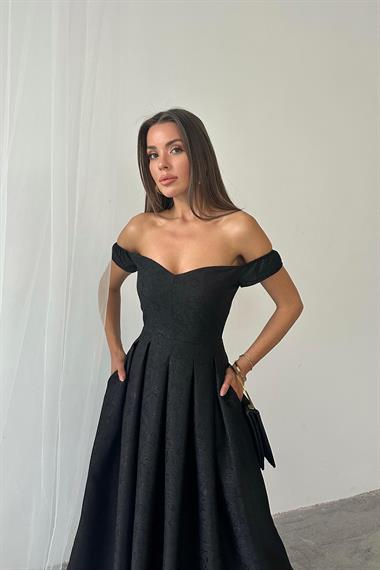 Toptan Siyah Jakarlı Elbise