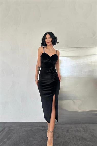 Toptan Siyah Kadife Elbise