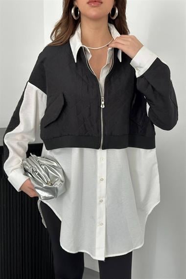 Toptan Siyah Kapitone Garnili Gömlek