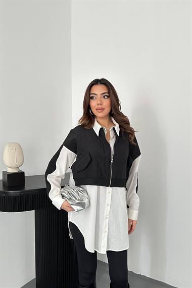 Toptan Siyah Kapitone Garnili Gömlek