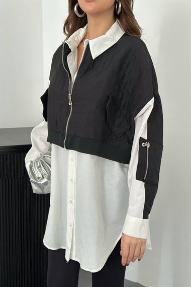 Toptan Siyah Kapitone Garnili Gömlek