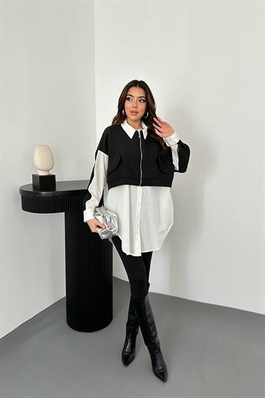 Toptan Siyah Kapitone Garnili Gömlek