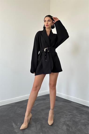 Toptan Siyah Kemer Detaylı Mont