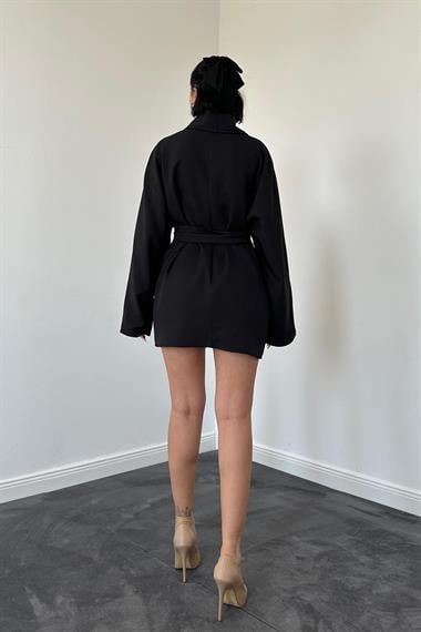 Toptan Siyah Kemer Detaylı Mont