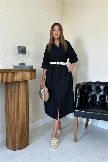 Toptan Siyah Kemerli Elbise