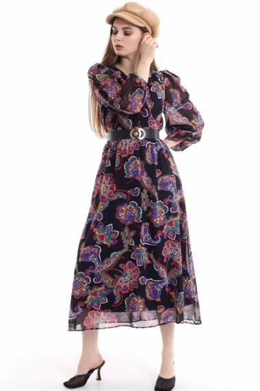 Toptan Siyah Kemerli Elbise