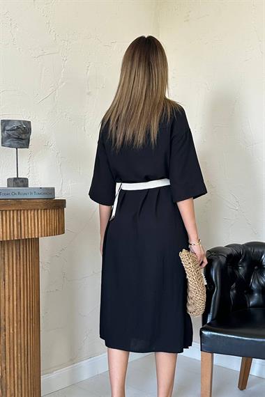 Toptan Siyah Kemerli Elbise