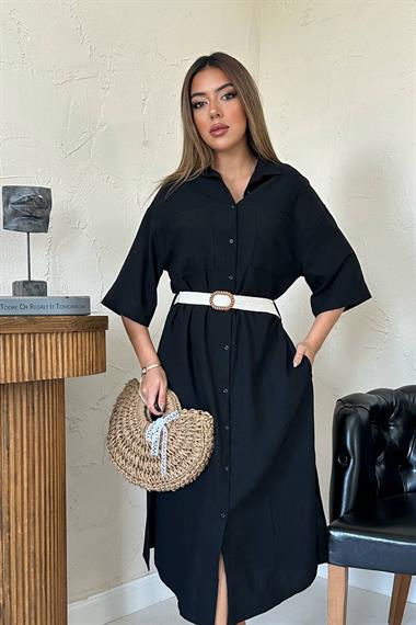 Toptan Siyah Kemerli Elbise