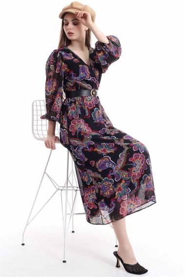 Toptan Siyah Kemerli Elbise