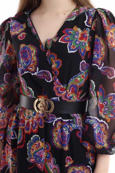 Toptan Siyah Kemerli Elbise