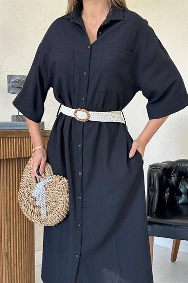 Toptan Siyah Kemerli Elbise