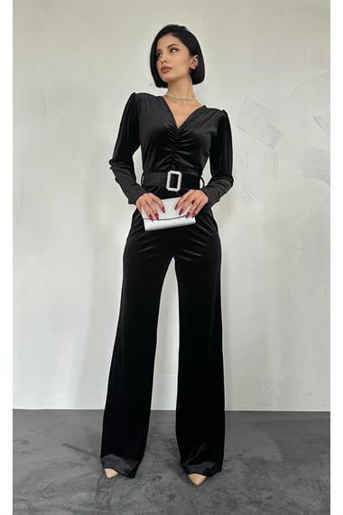 Toptan Siyah Kemerli Kadife Tulum