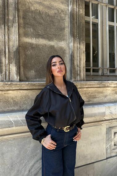Toptan Siyah Kısa Fermuarlı Bomber Ceket
