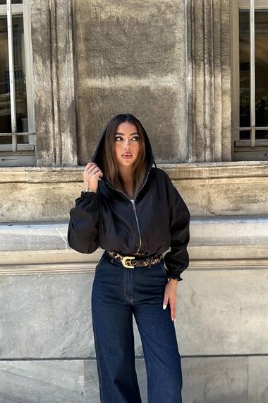 Toptan Siyah Kısa Fermuarlı Bomber Ceket