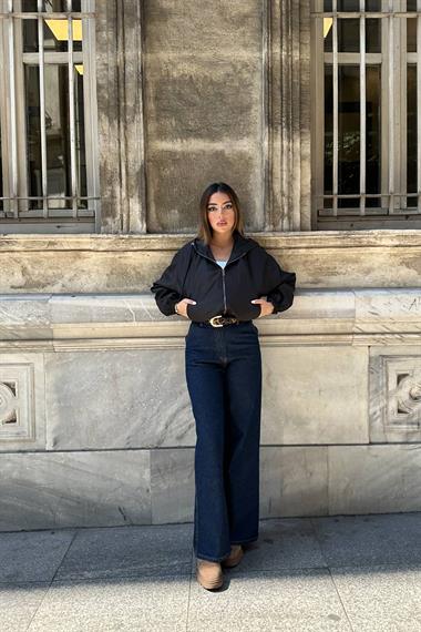 Toptan Siyah Kısa Fermuarlı Bomber Ceket