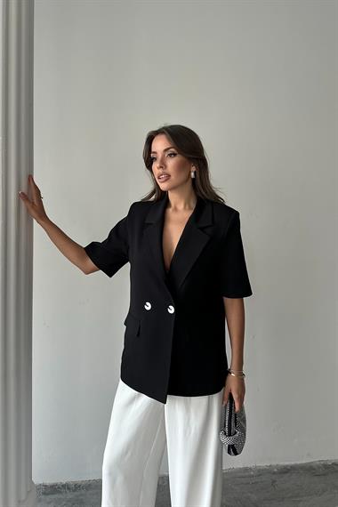 Toptan Siyah Kısa Kollu Blazer Ceket