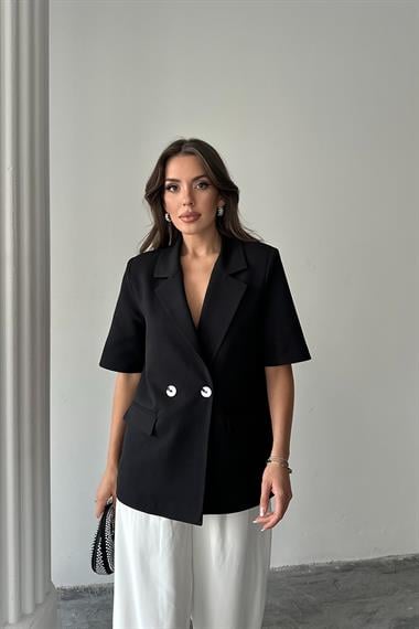 Toptan Siyah Kısa Kollu Blazer Ceket
