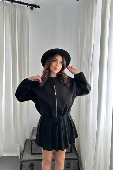 Toptan Siyah Kısa Önü Fermuarlı Bomber Ceket