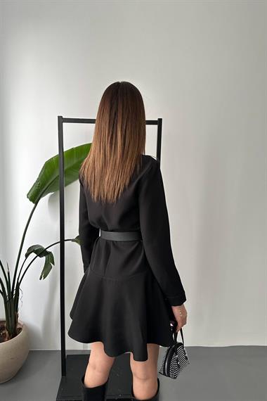 Toptan Siyah Klasik Düz Mini Elbise