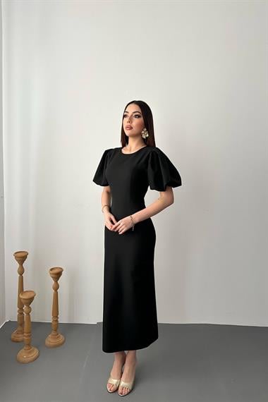 Toptan Siyah Kolları Balon Elbise