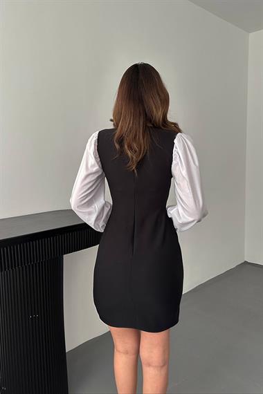 Toptan Siyah Kolu Dakron Atlas Elbise