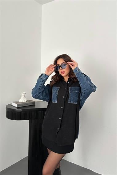 Toptan Siyah Kot Garnili Ceket