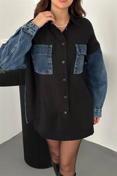 Toptan Siyah Kot Garnili Ceket