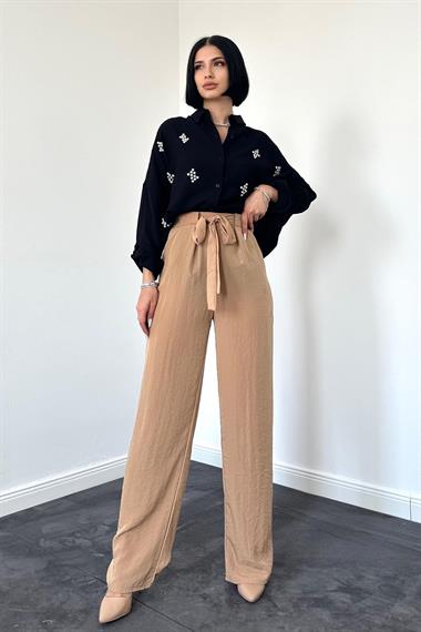 Toptan Siyah Kristal Taşlı Gömlek