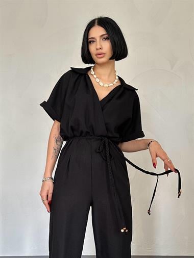 Toptan Siyah Kruvaze Tulum