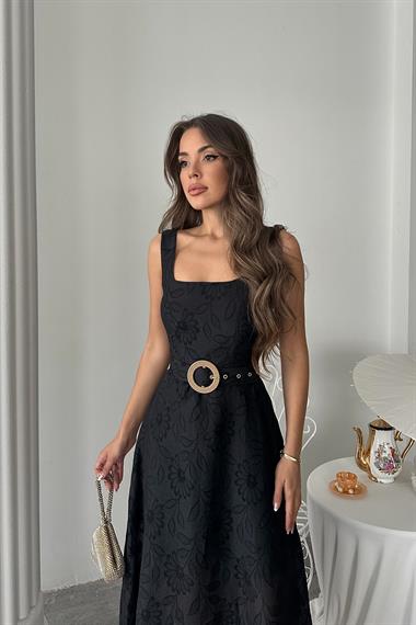 Toptan Siyah Kuplu Uzun Elbise