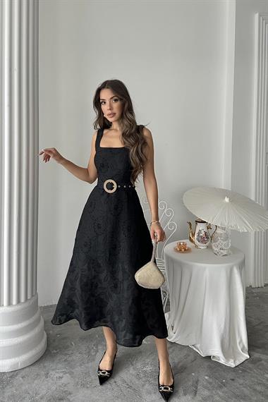 Toptan Siyah Kuplu Uzun Elbise