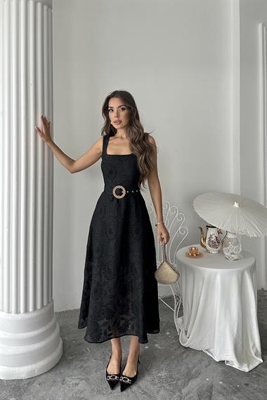 Toptan Siyah Kuplu Uzun Elbise