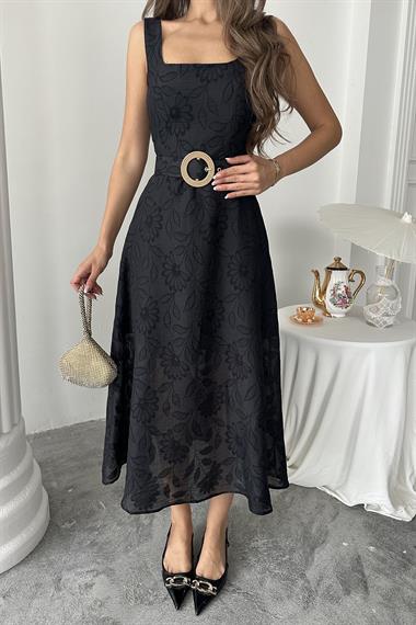 Toptan Siyah Kuplu Uzun Elbise