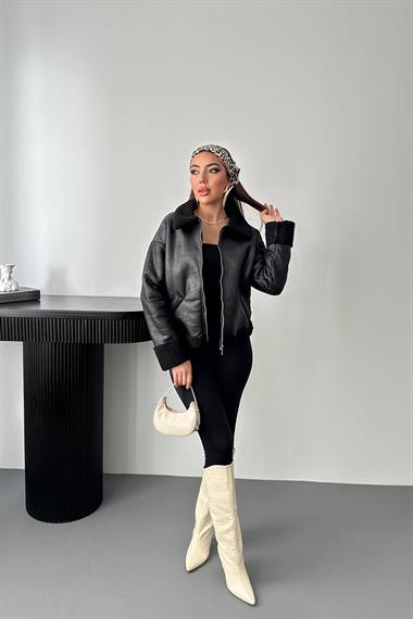 Toptan Siyah Kürklü Ceket