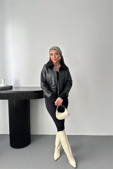 Toptan Siyah Kürklü Ceket