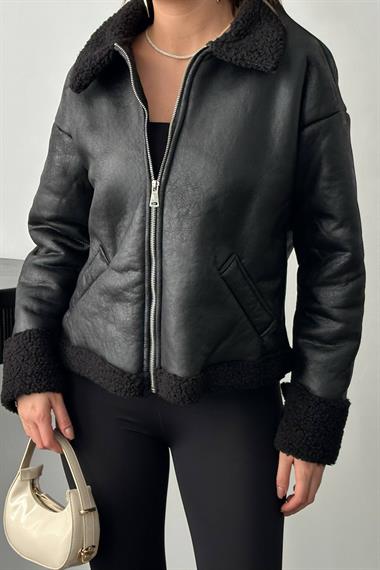 Toptan Siyah Kürklü Ceket