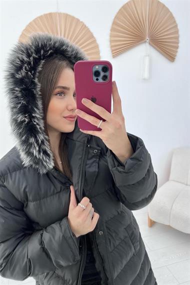 Toptan Siyah Kürklü Şişme Mont