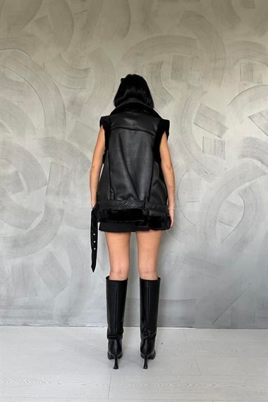 Toptan Siyah Kürklü Yelek