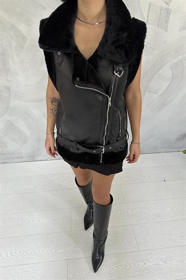 Toptan Siyah Kürklü Yelek