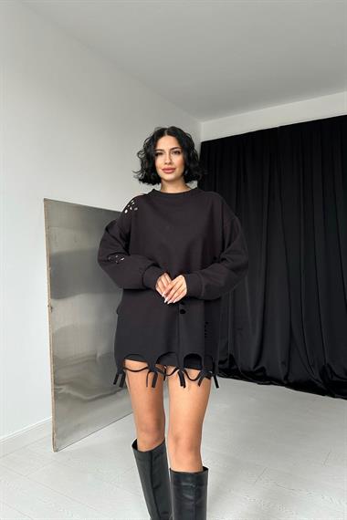 Toptan Siyah Lazer Kesim Bluz