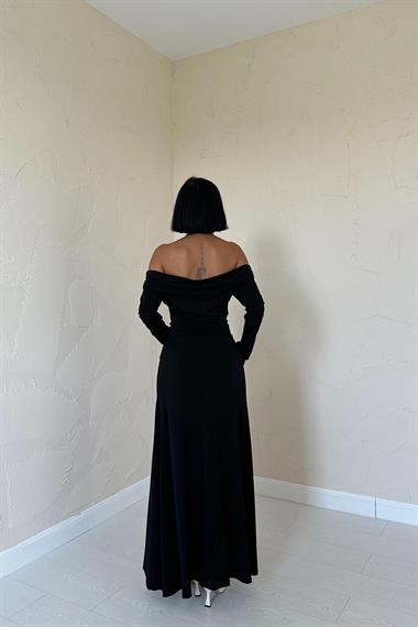 Toptan Siyah Madonna Yaka Sendy Elbise