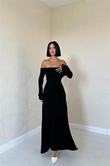 Toptan Siyah Madonna Yaka Sendy Elbise