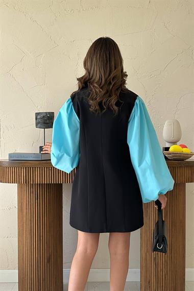 Toptan Siyah Mavi Garnili Ceket Elbise