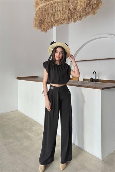 Toptan Siyah Modal Bluz Ve Pantolon Takım