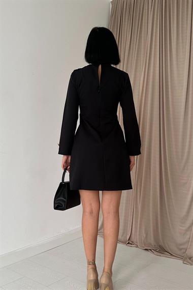 Toptan Siyah Omuzu Düğmeli Elbise
