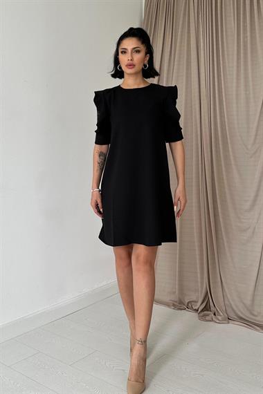 Toptan Siyah Omzu Detay Elbise