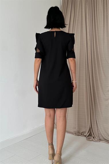 Toptan Siyah Omzu Detay Elbise