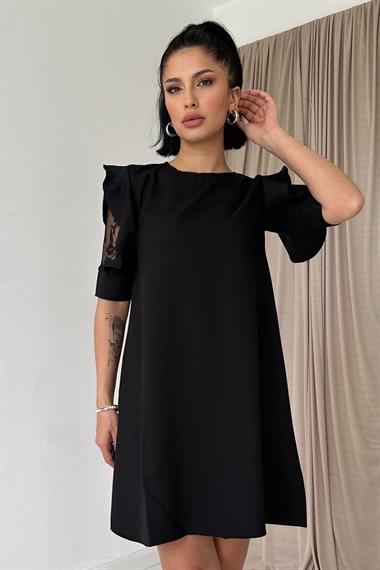 Toptan Siyah Omzu Detay Elbise