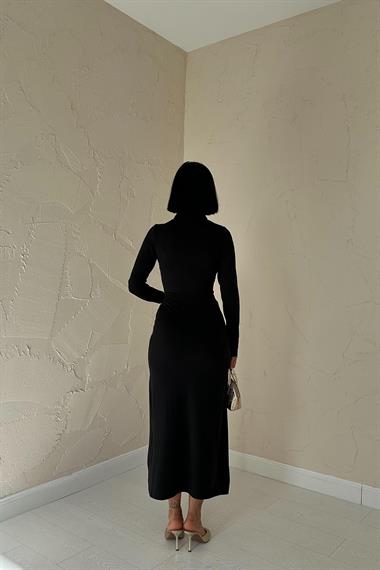 Toptan Siyah Ön Ek Parça Detaylı Elbise