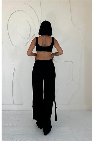 Toptan Siyah Önden Fermuarlı Pantolon